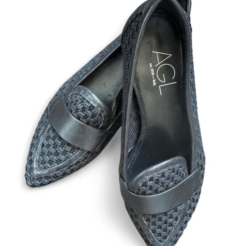 AGL Women's Blanca Plots Moc Pointed Toe Flats Leather Black EU 37 US 7